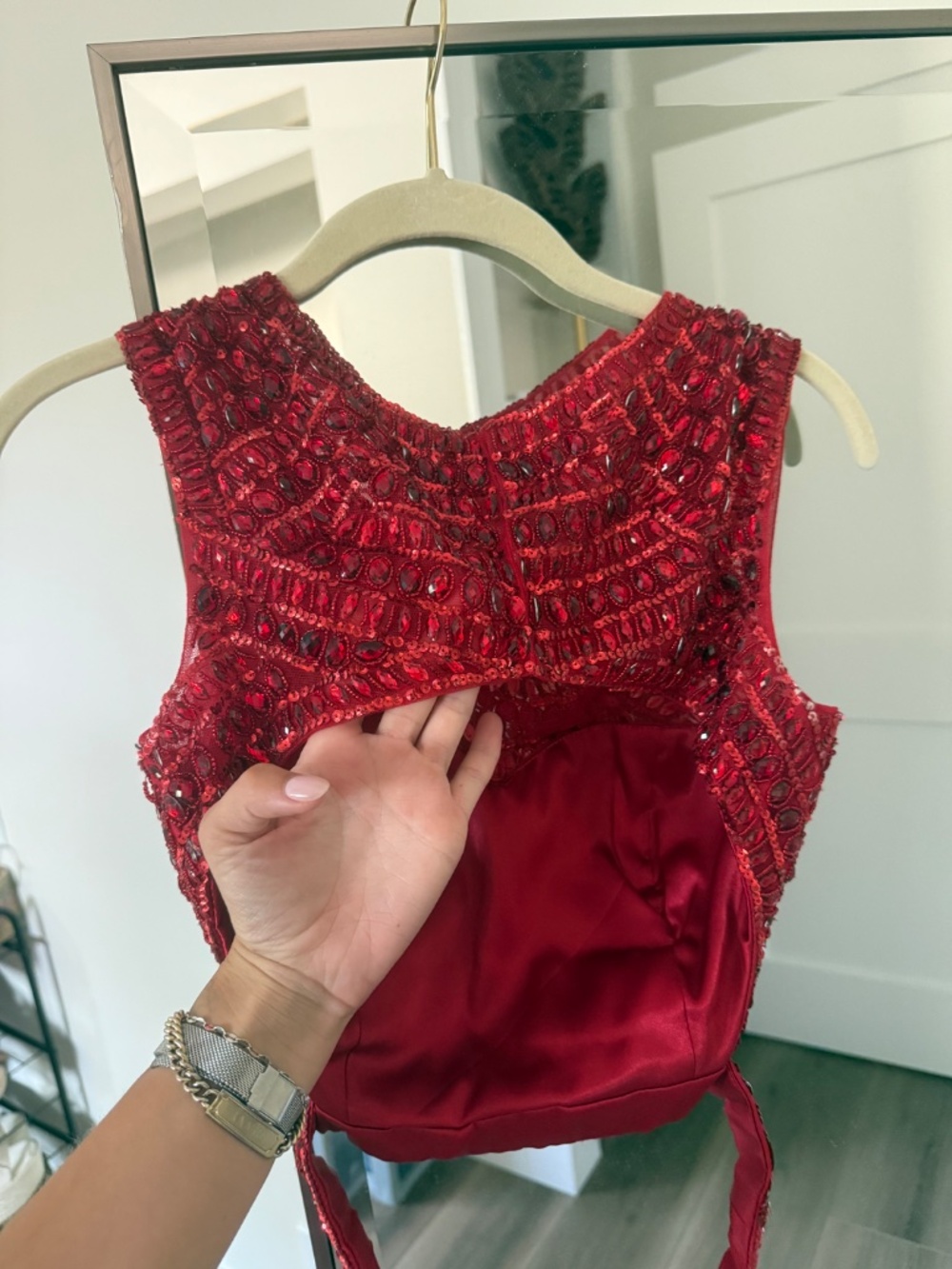 Sherri Hill Size 4 Red Beaded Two-Piece Dress | Worn Once - Picture 4 of 5